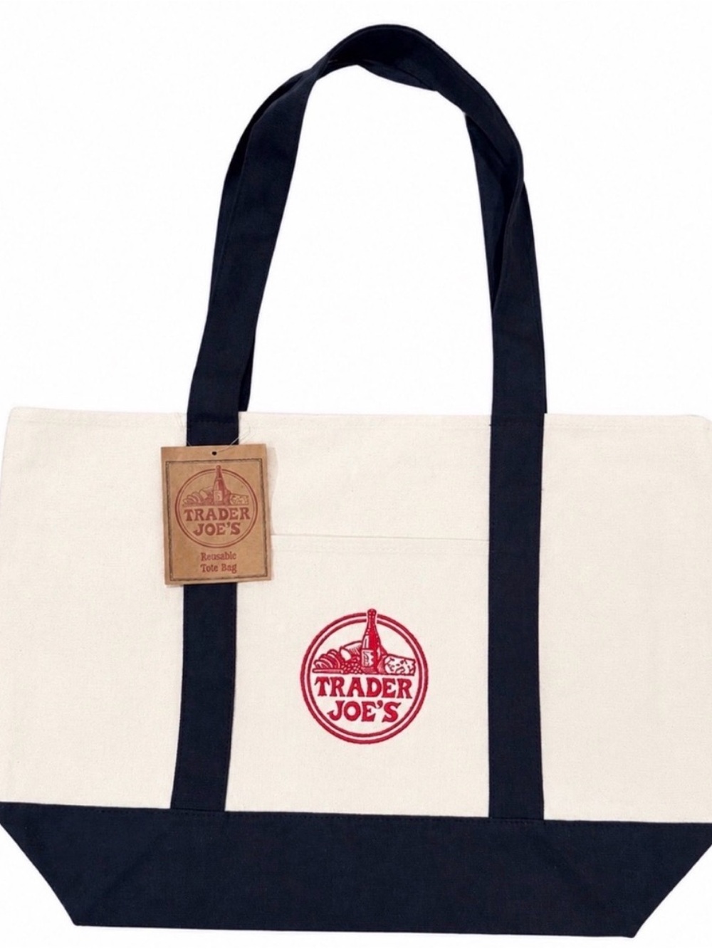 2026 Trader Joe's Navy Blue Canvas Tote Bag - Classic Heavy-Duty Canvas